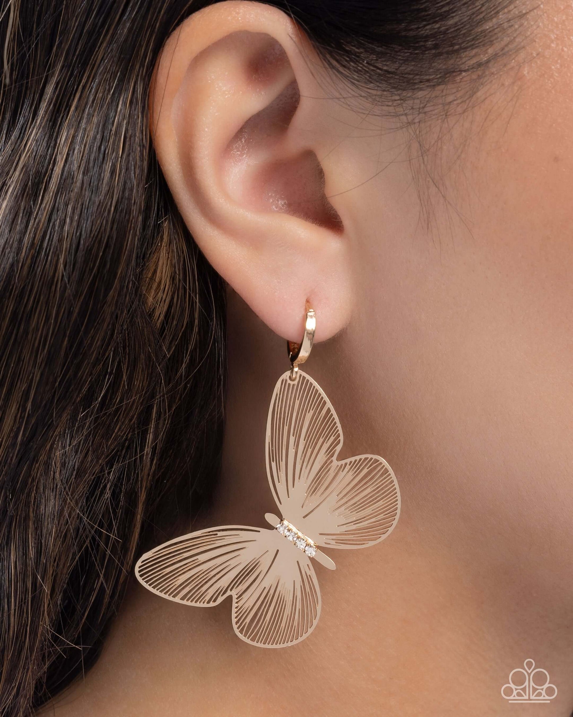 Fluttering Folk - Gold Paparazzi Butterfly Earrings Accessories,earrings,Gold,hinge closure,Tiny Hoops