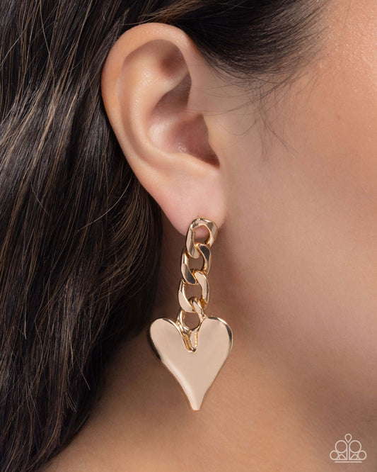 Mechanic Match - Gold Paparazzi Heart Earrings Accessories,earrings,Gold,Hearts,Post