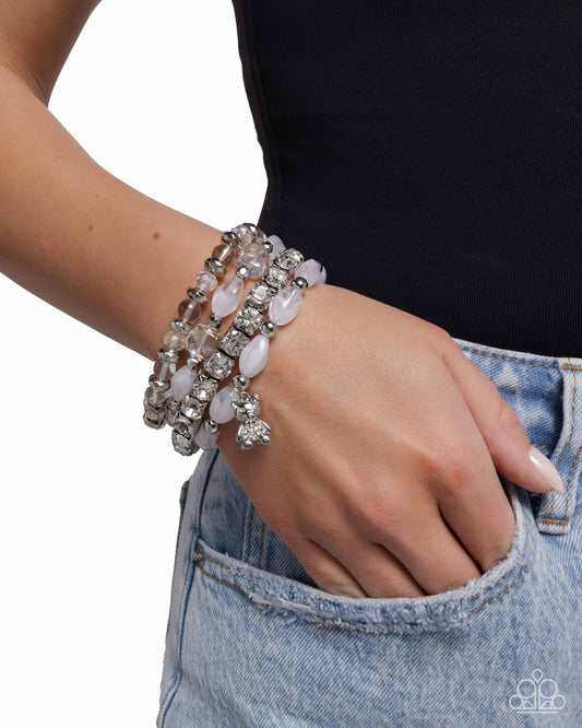 Bewitching Bear - White Paparazzi Stretchy Bracelet Charm Accessories,Bracelet