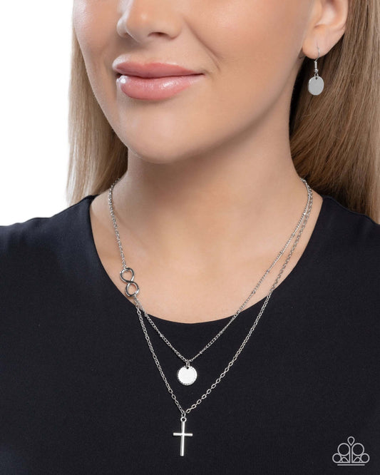 Eternal Embrace - Silver Paparazzi Cross Necklace Accessories,Necklace,Short Necklace