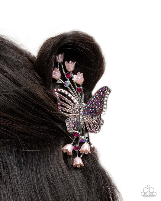 Fluttering French - Pink Paparazzi Hair Clip Accessories,Butterfly,Hair Clips,Iridescence,Multicolor,Pink
