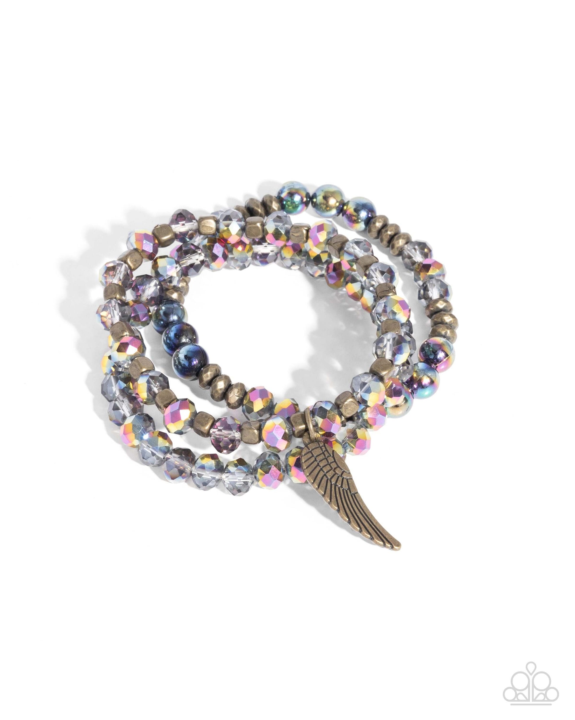 Angelic Aesthetic - Brass Paparazzi Angel Wing Bracelet Accessories,Angel Wings,Blue,Bracelet,Brass,Faith,Iridescence,purple,Stretchy