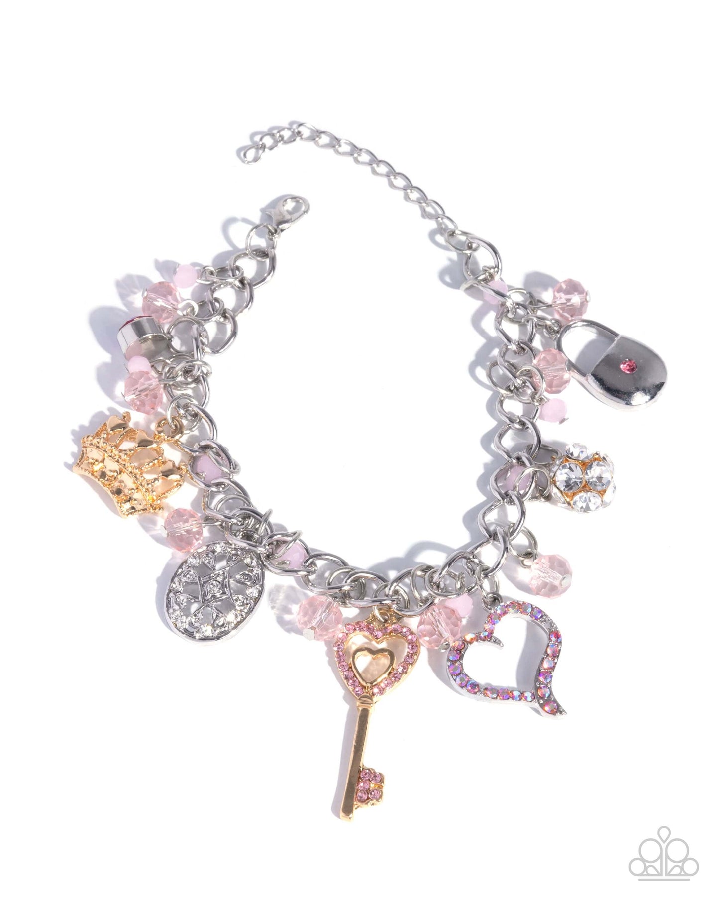 Queen of the Party - Pink Paparazzi Charm Bracelet Accessories,Bracelet,Charms,Hearts,Pink,Silver