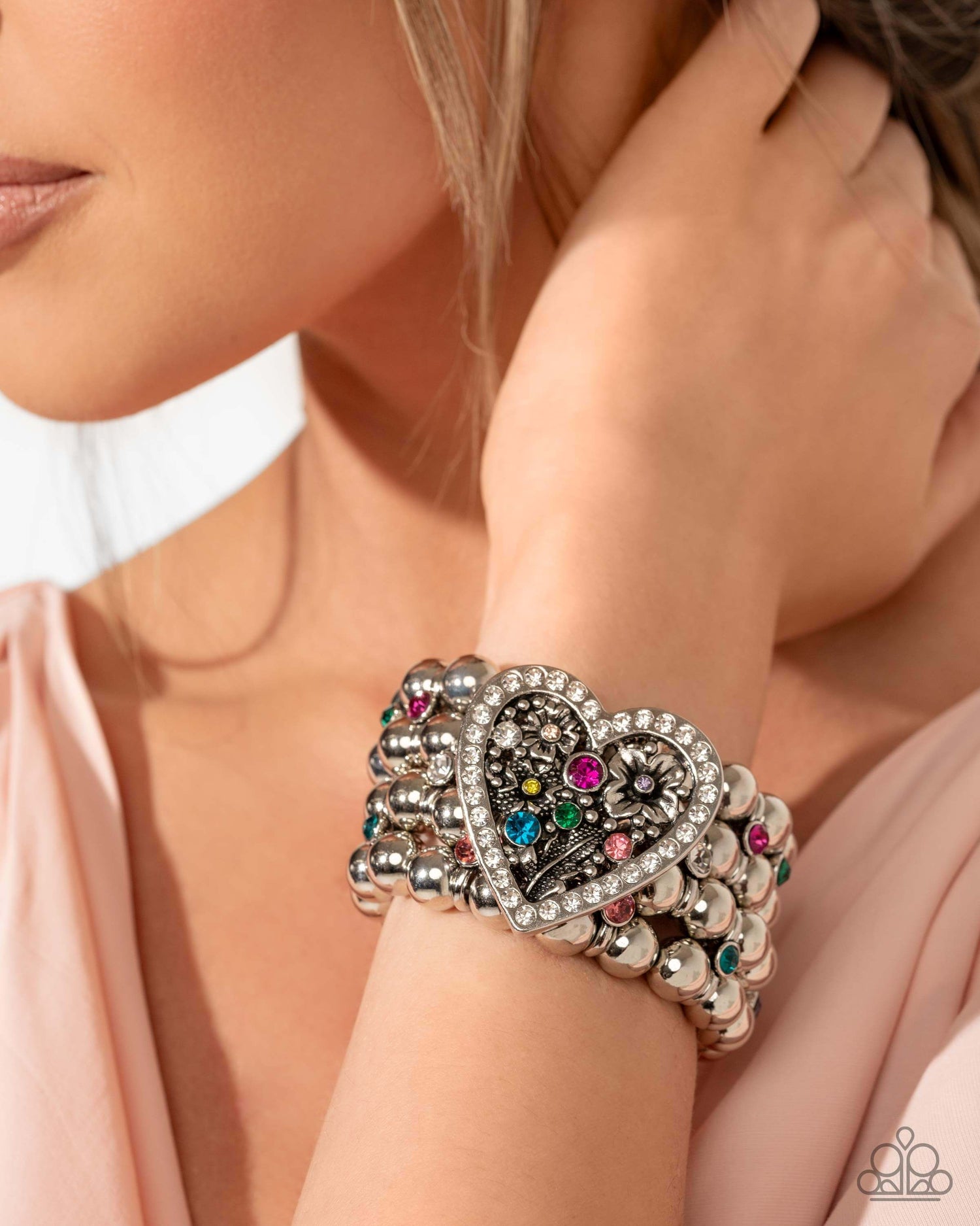 Personal History - Multi Paparazzi Life of the Party Bracelet Accessories,Bracelet,Hearts,Life of the Party Exclusive,Multicolor,Silver Accents,Stretchy