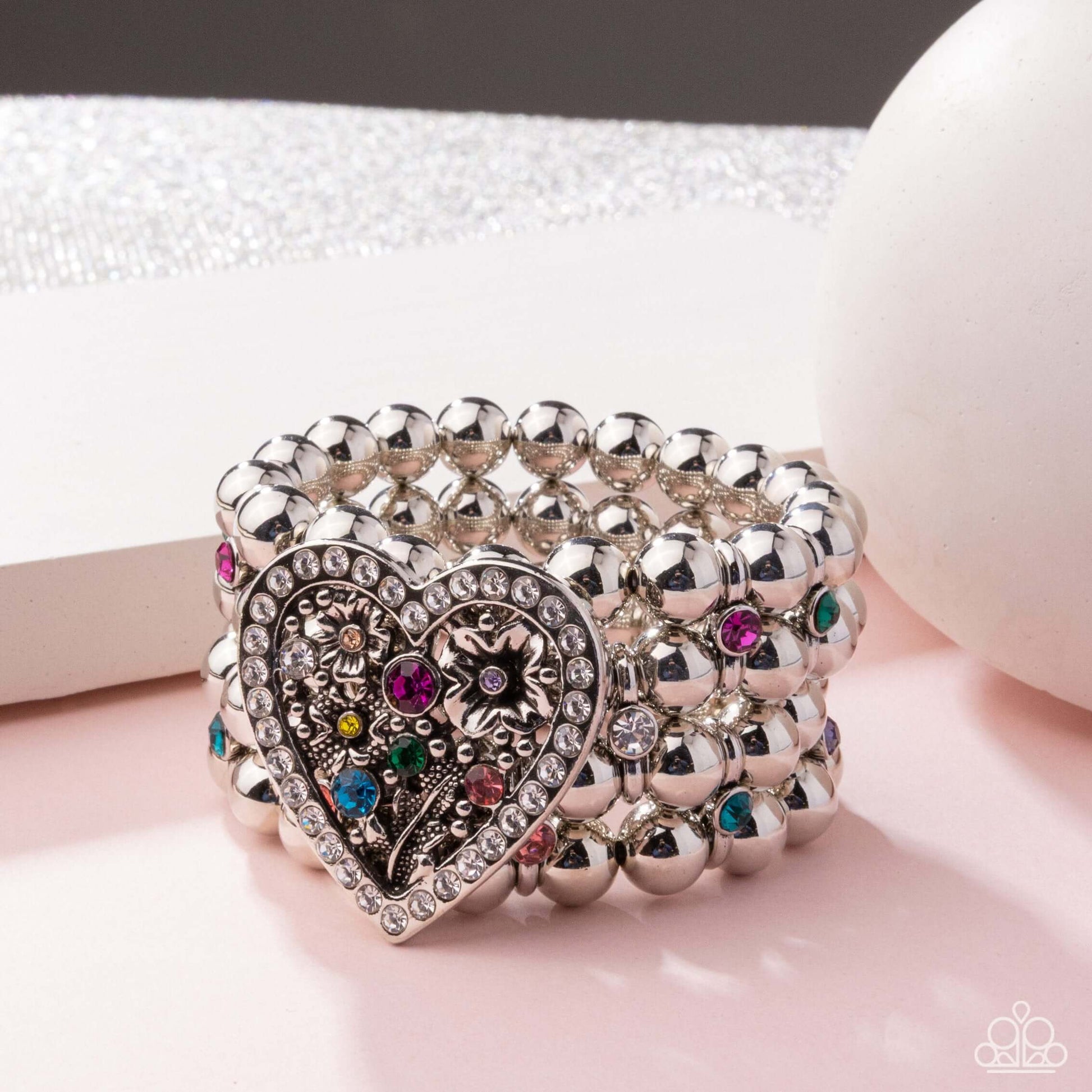 Personal History - Multi Paparazzi Life of the Party Bracelet Accessories,Bracelet,Hearts,Life of the Party Exclusive,Multicolor,Silver Accents,Stretchy