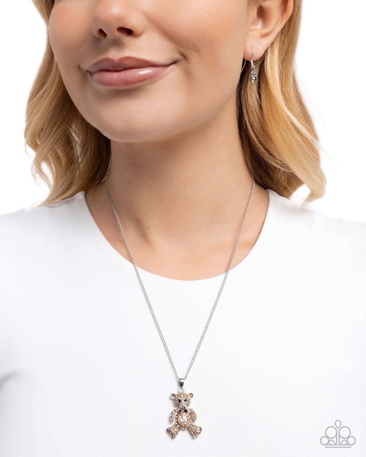 Twinkling Teddy - Brown Paparazzi Bear Necklace Accessories,Brown,Necklace,Short Necklace,Silver Accents,Teddy Bear