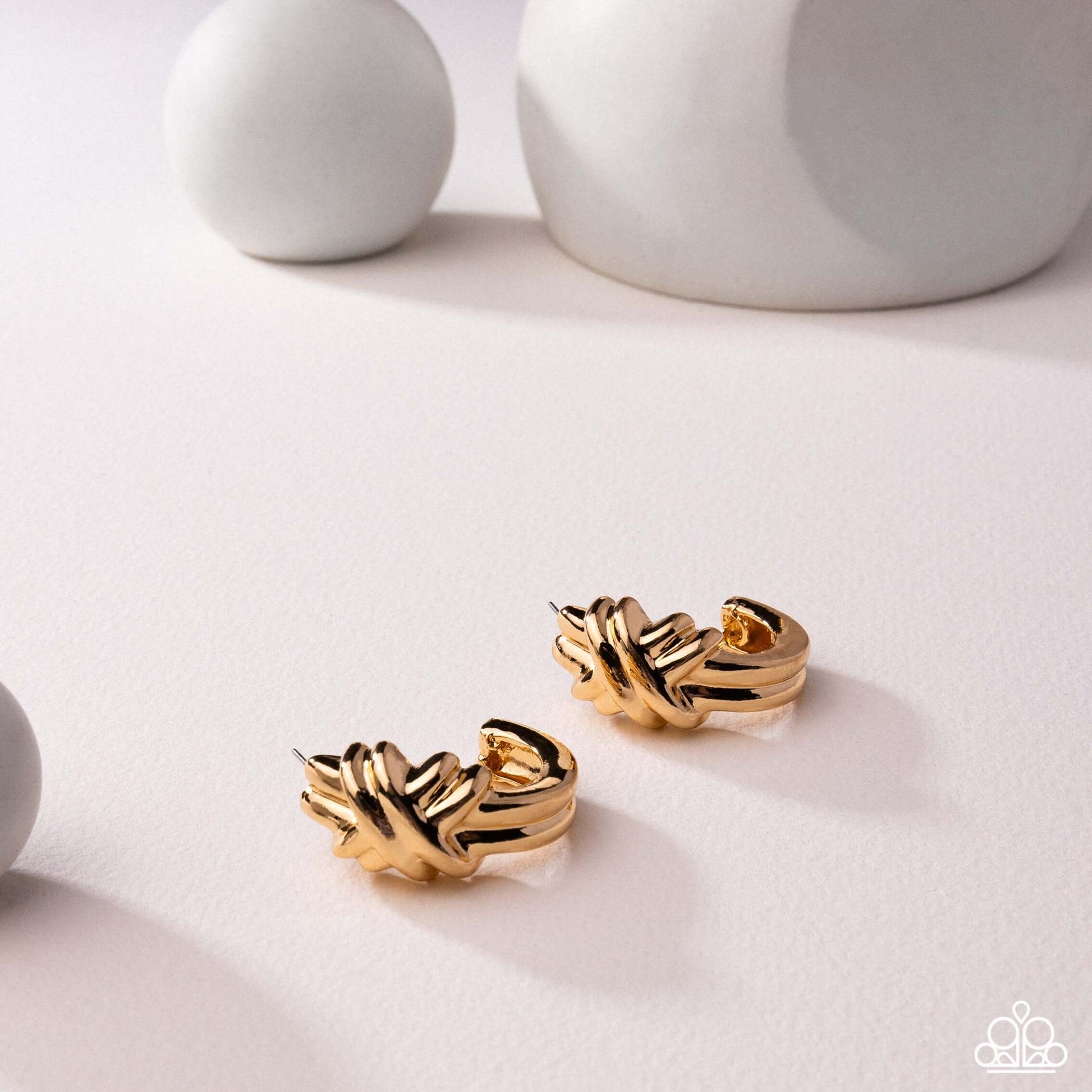 Honor Bound - Gold Paparazzi Life of the Party Hoop Earrings Accessories,earrings,Gold,Hoops,Life of the Party Exclusive,Tiny Hoops