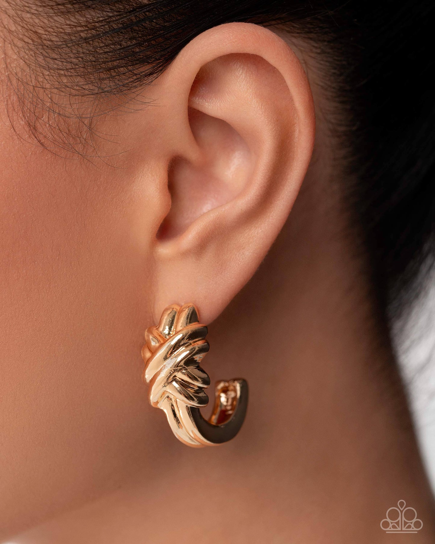 Honor Bound - Gold Paparazzi Life of the Party Hoop Earrings Accessories,earrings,Gold,Hoops,Life of the Party Exclusive,Tiny Hoops