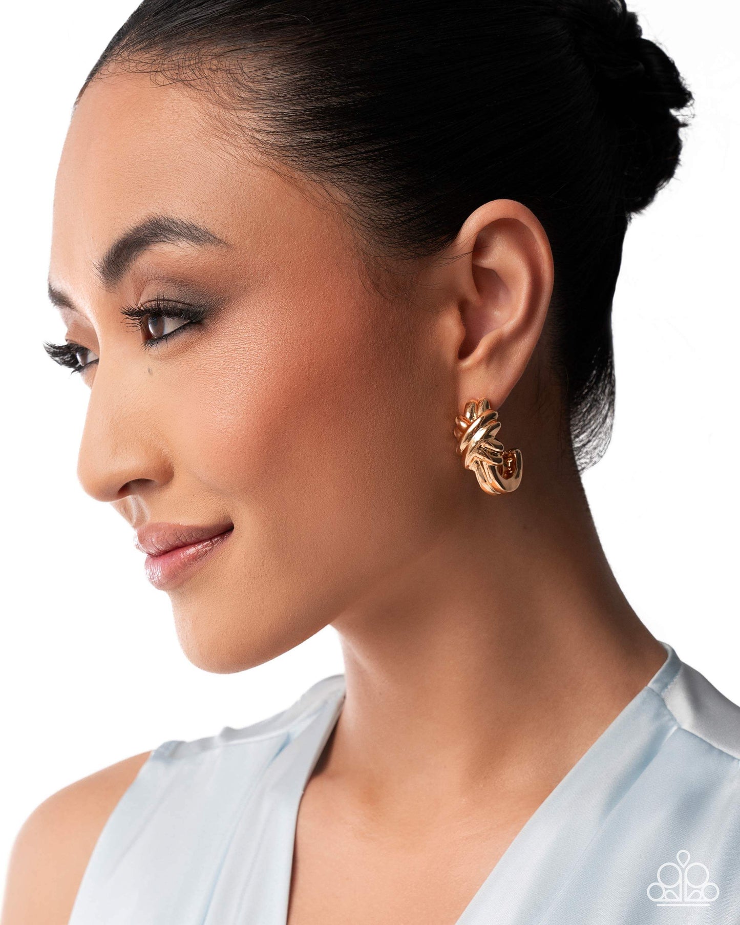Honor Bound - Gold Paparazzi Life of the Party Hoop Earrings Accessories,earrings,Gold,Hoops,Life of the Party Exclusive,Tiny Hoops