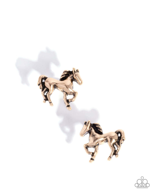 Stallion Selfie - Gold Paparazzi Pony Earrings