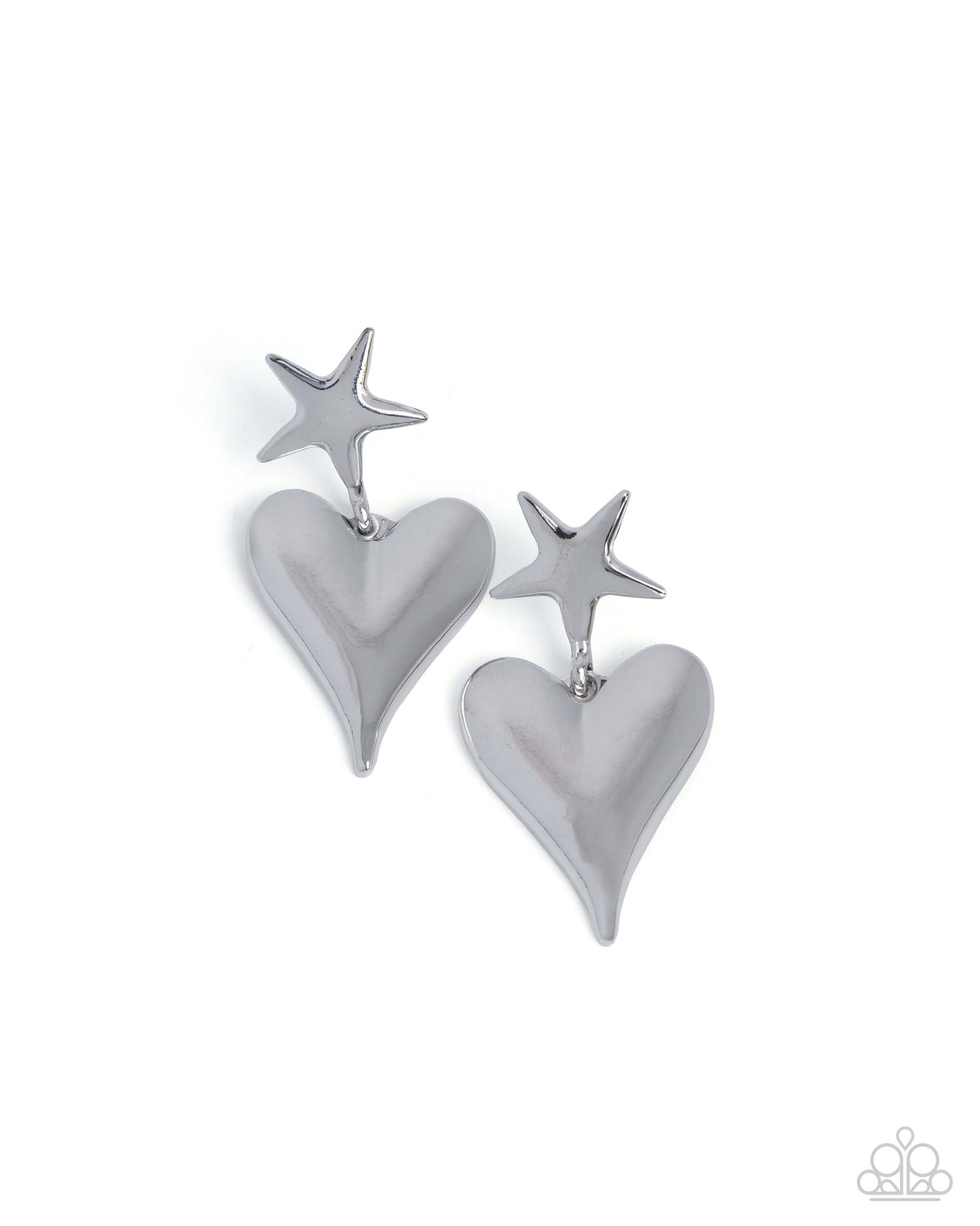 Dynamic Disposition - Silver Paparazzi Star Heart Earrings Accessories,earrings,Hearts,Post,Silver,Stars
