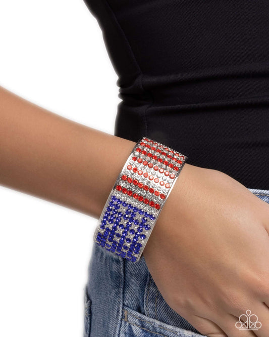 Passionate Patriotism - Multi Paparazzi Hinge Bracelet Accessories,Blue,Bracelet,hinge closure,INDEPENDENCE DAY,Red,White,White rhinestones