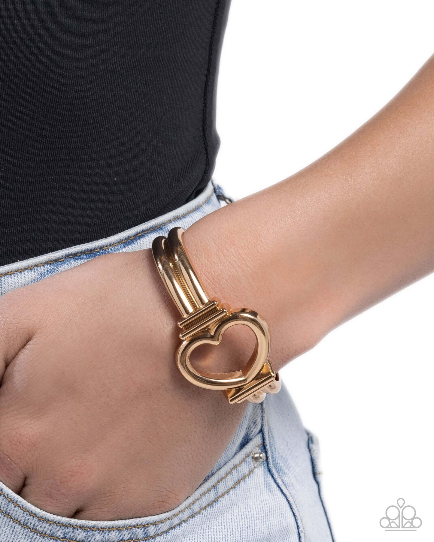 Heart Horizon - Gold Paparazzi Heart Bracelet Accessories,Bracelet,Cuff,Gold,Hearts