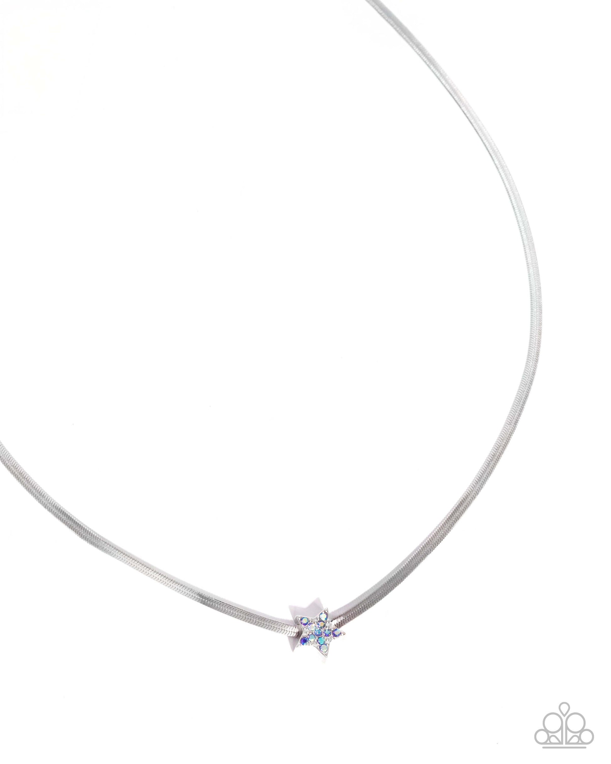 Straight Up Stellar - Blue Paparazzi Star Necklace Choker Accessories,Blue,Iridescence,Necklace,Short Necklace,Silver,Stars