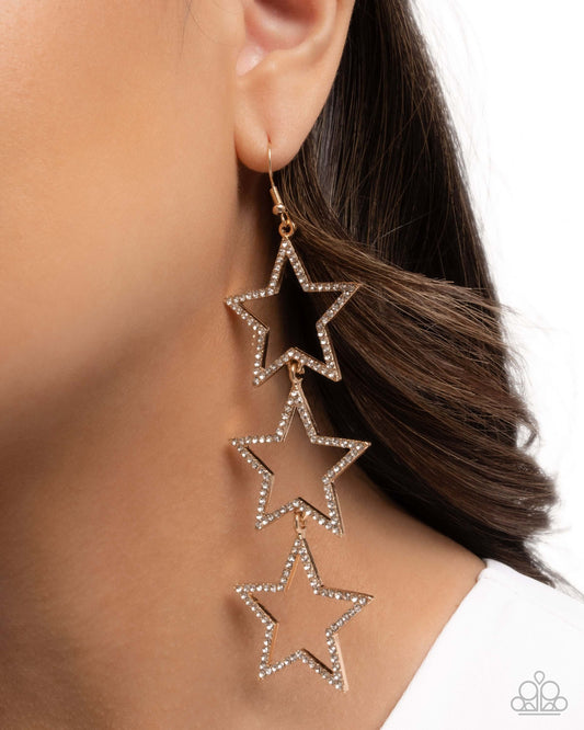 Star-Crossed Success - Gold Paparazzi Earrings Accessories,earrings,Gold,INDEPENDENCE DAY,Stars