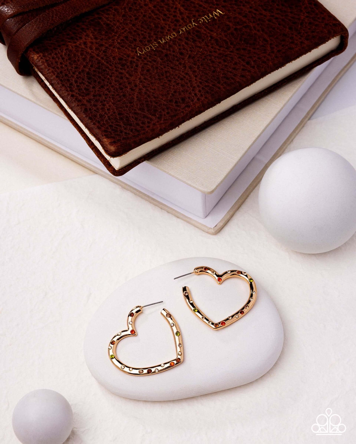 Mosaic Matchmaker - Multi Paparazzi God Heart Hoop Earrings Accessories,earrings,Gold,Hearts,Hoops,Multicolor