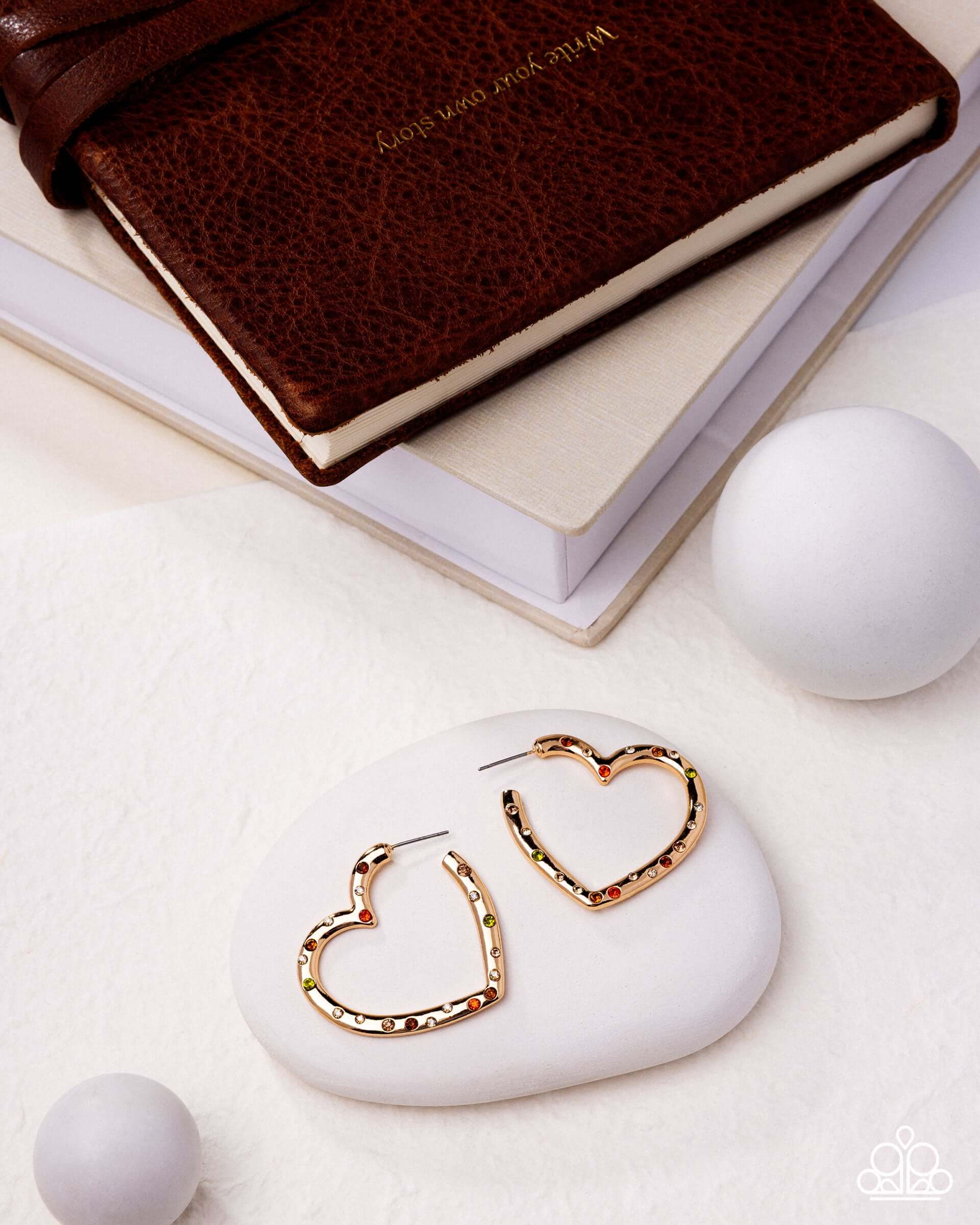 Mosaic Matchmaker - Multi Paparazzi God Heart Hoop Earrings Accessories,earrings,Gold,Hearts,Hoops,Multicolor
