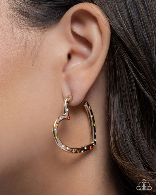 Mosaic Matchmaker - Multi Paparazzi God Heart Hoop Earrings Accessories,earrings,Gold,Hearts,Hoops,Multicolor