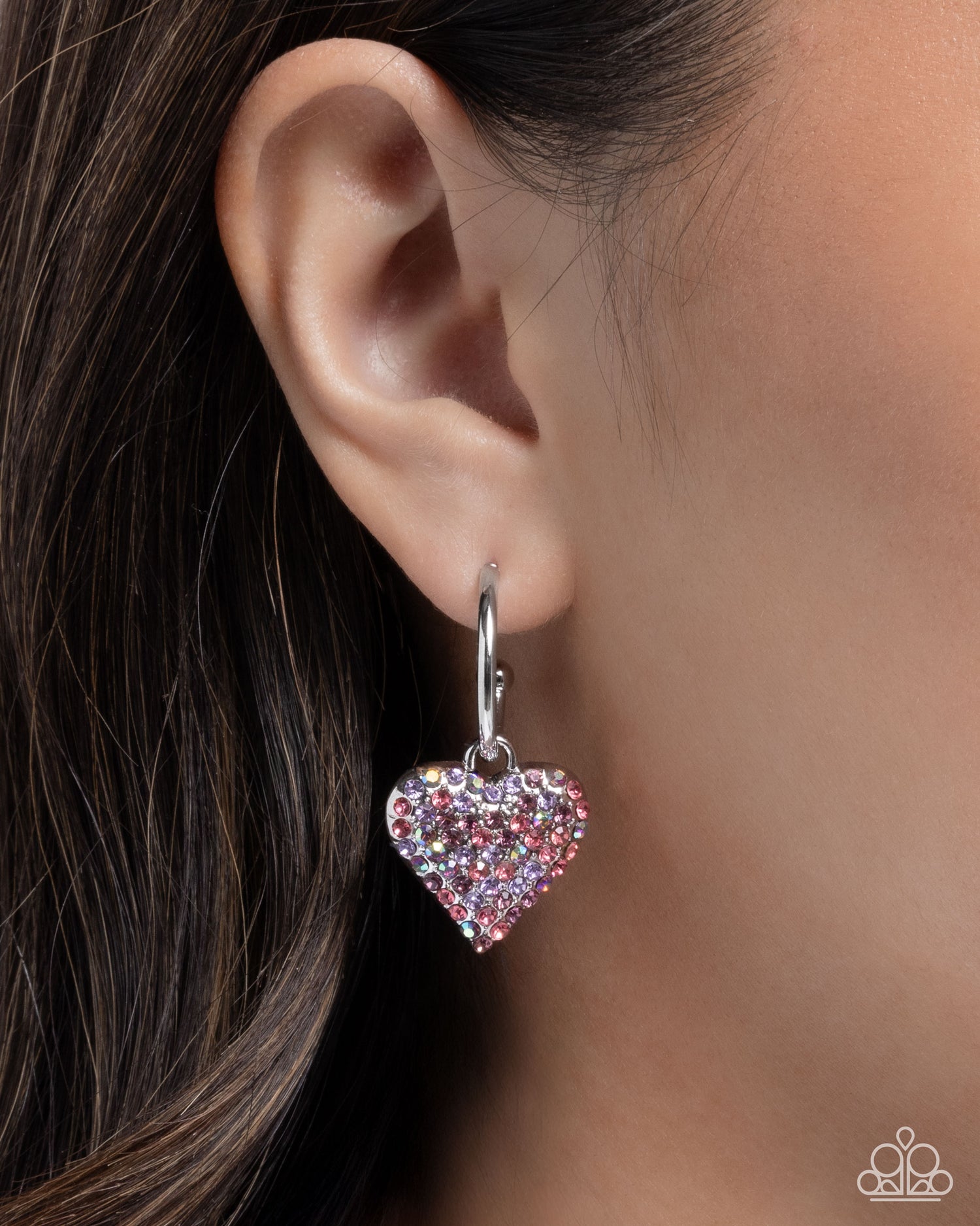 PREORDER ~ Heartfelt Hypnosis - Purple Paparazzi Hoop Heart Earrings Accessories,earrings,Hoops,Iridescence,purple,Silver Accents,Tiny Hoops