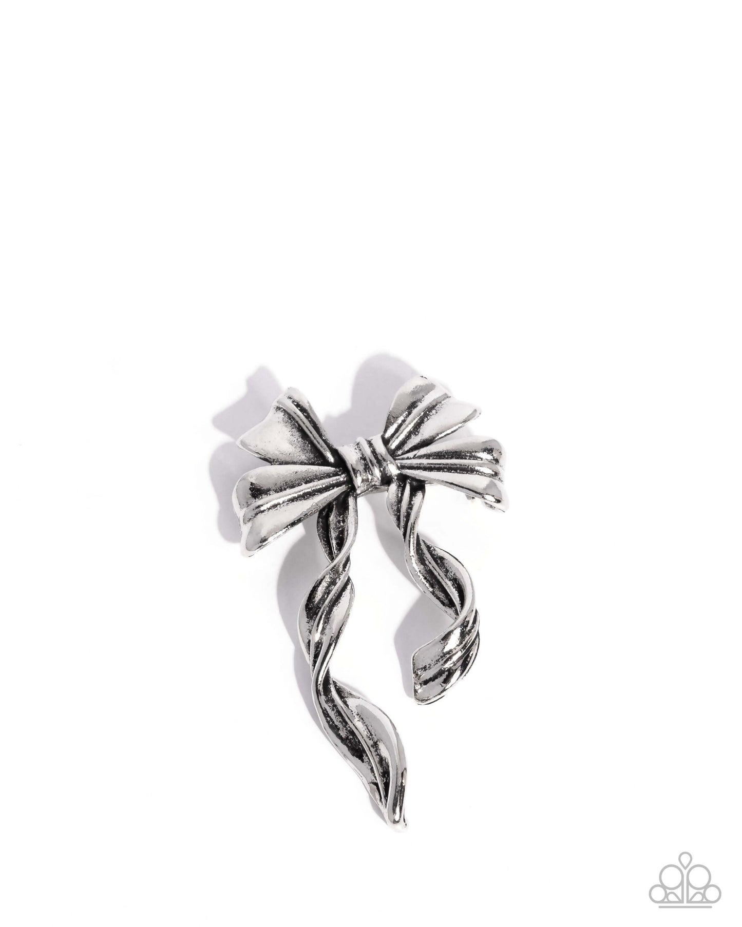 Bow Bonanza - Silver Paparazzi Brooch Pin Accessories,Bow,Brooch,Silver