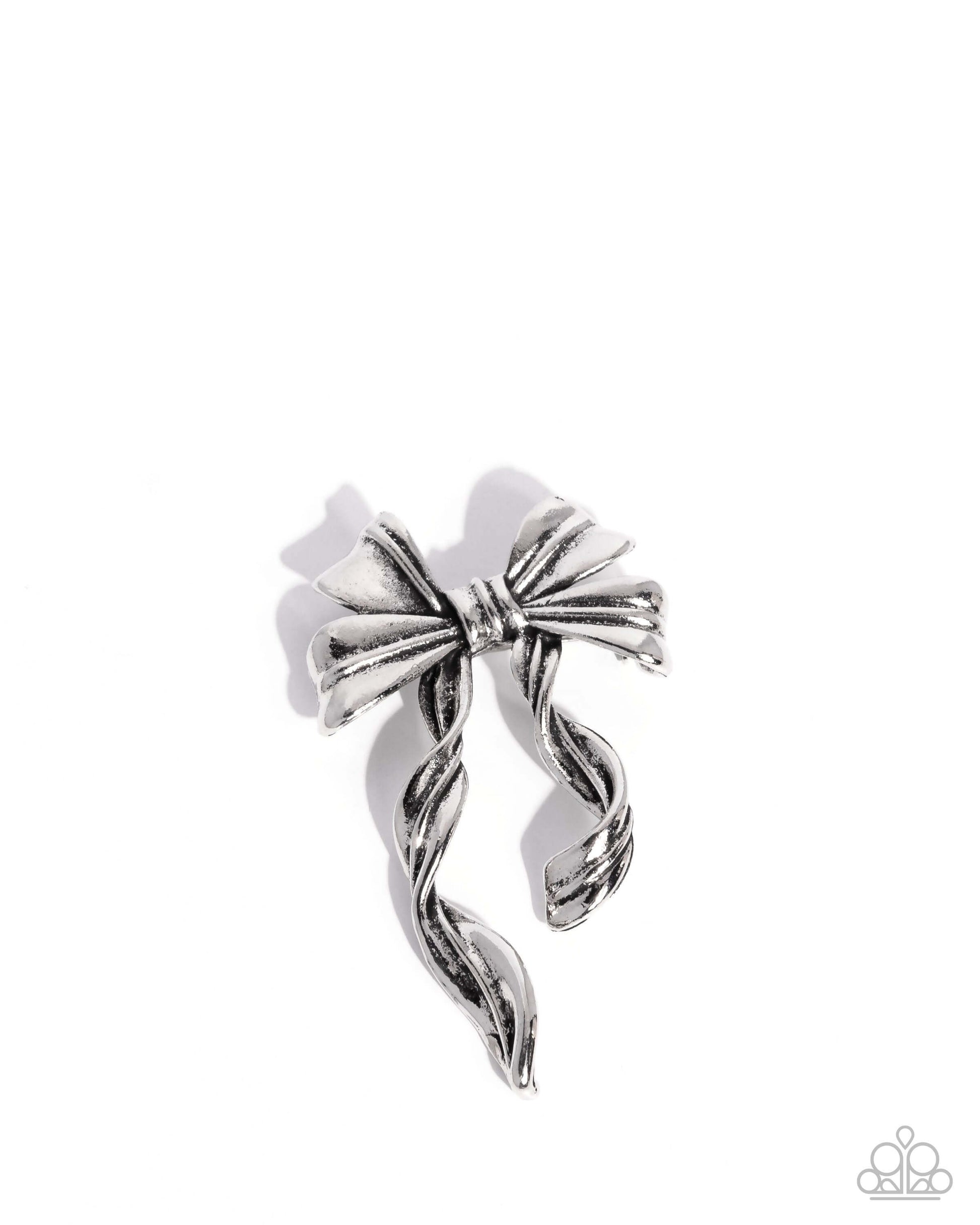 Bow Bonanza - Silver Paparazzi Brooch Pin Accessories,Bow,Brooch,Silver