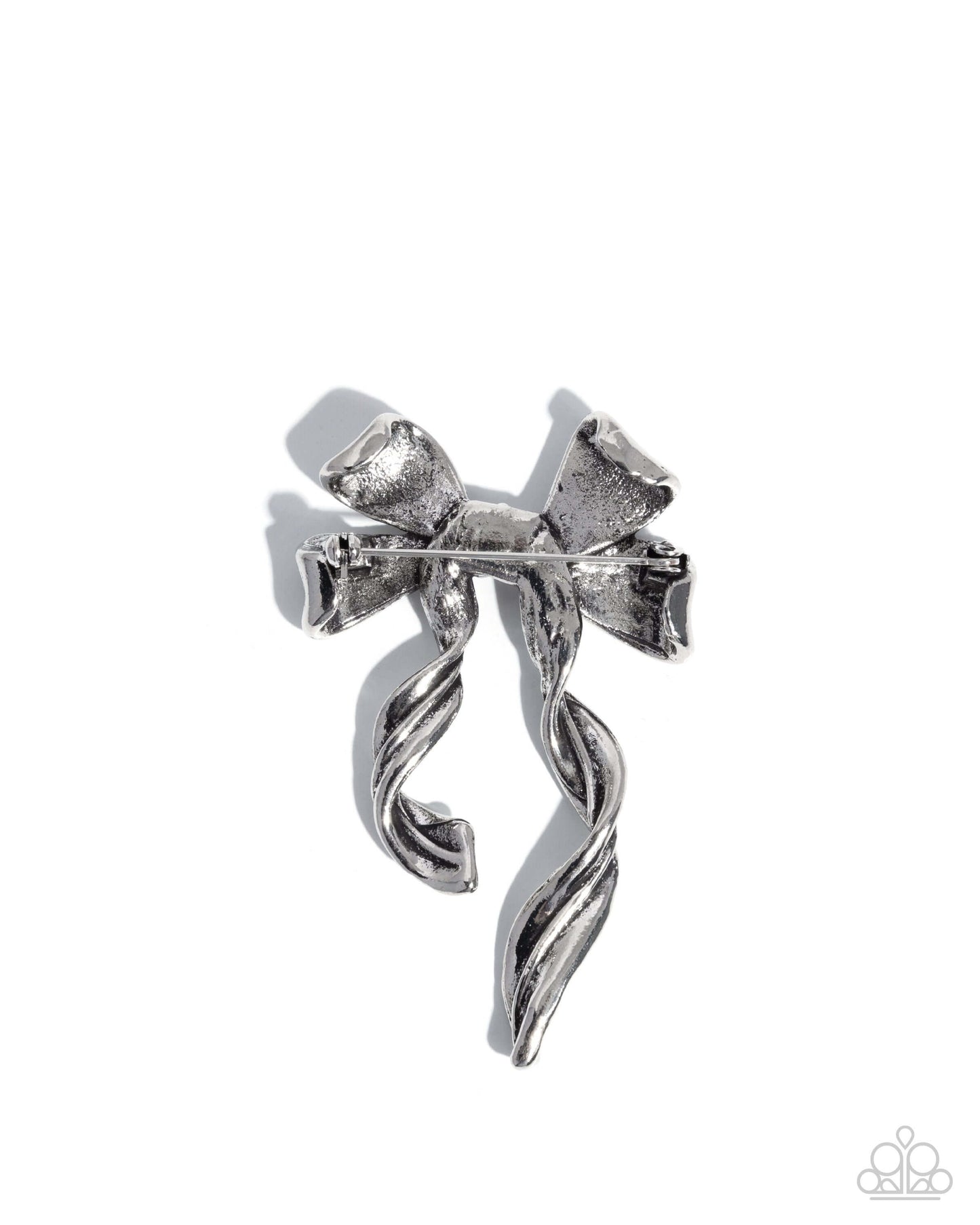 Bow Bonanza - Silver Paparazzi Brooch Pin Accessories,Bow,Brooch,Silver