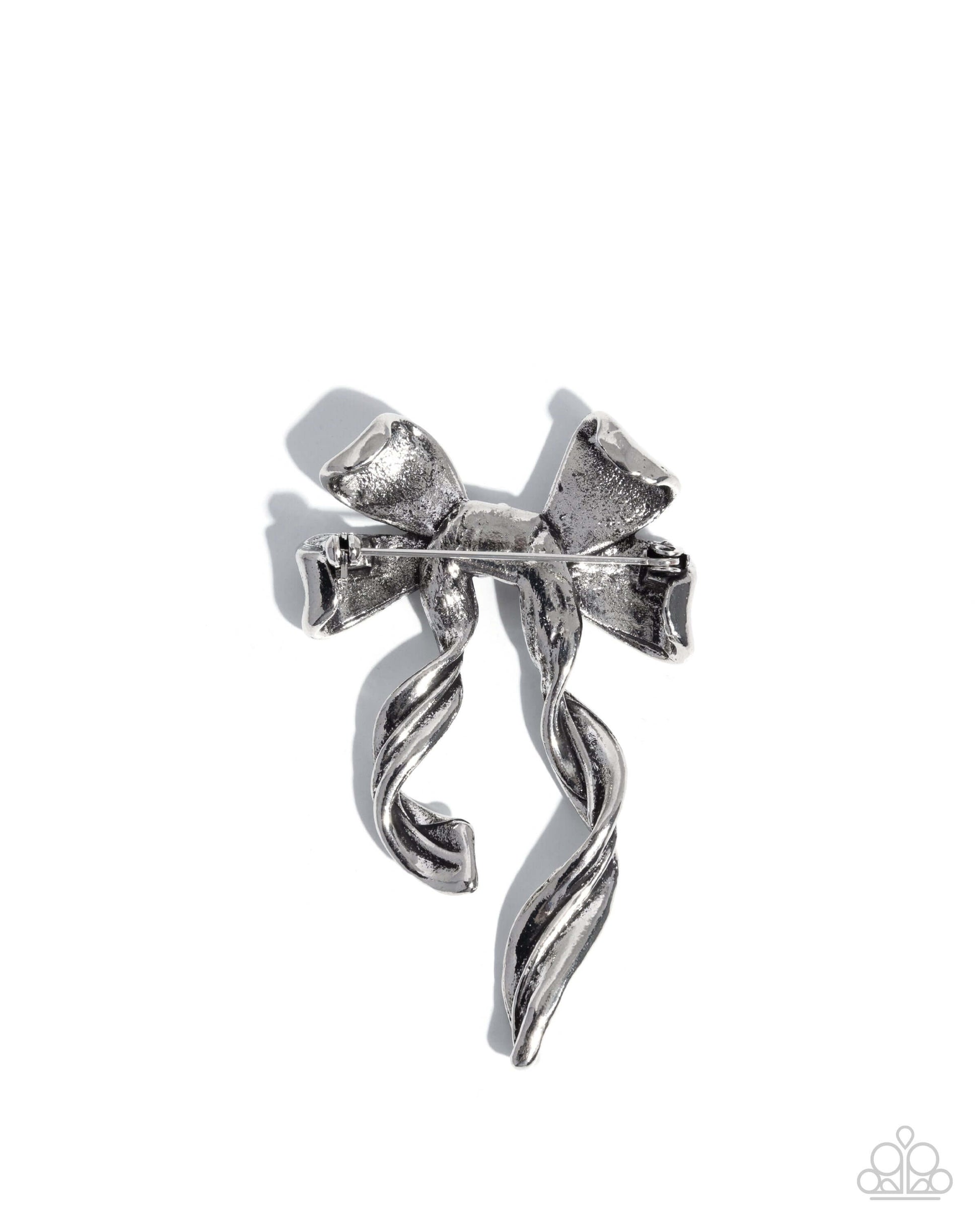 Bow Bonanza - Silver Paparazzi Brooch Pin Accessories,Bow,Brooch,Silver