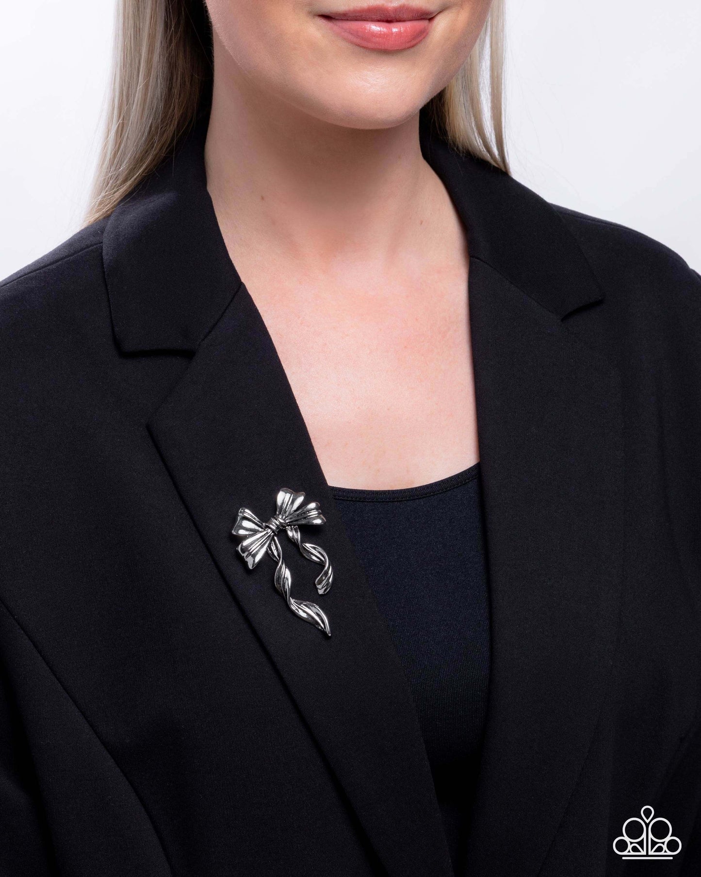Bow Bonanza - Silver Paparazzi Brooch Pin Accessories,Bow,Brooch,Silver