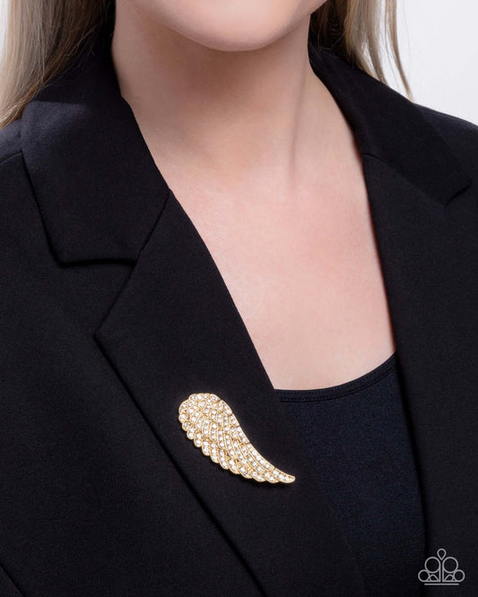 Angelic Affection - Gold Paparazzi Angel Wing Brooch Accessories,Angel Wings,Brooch,Gold