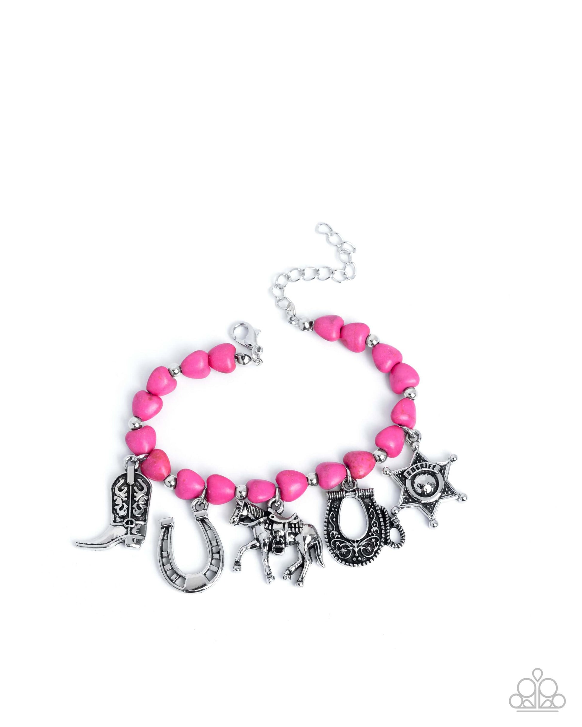 Cowboy Chorus - Pink Paparazzi Bracelet Accessories,Bracelet,Charms,Pink,Western,Western Design
