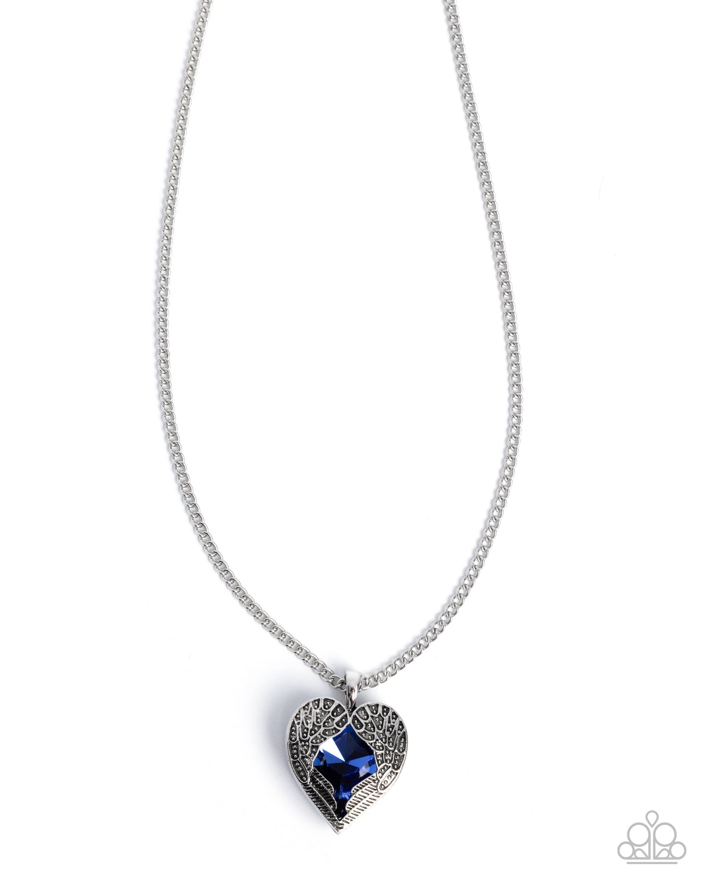 Heartfelt Honor - Blue Paparazzi Heart Angel Wing Necklace