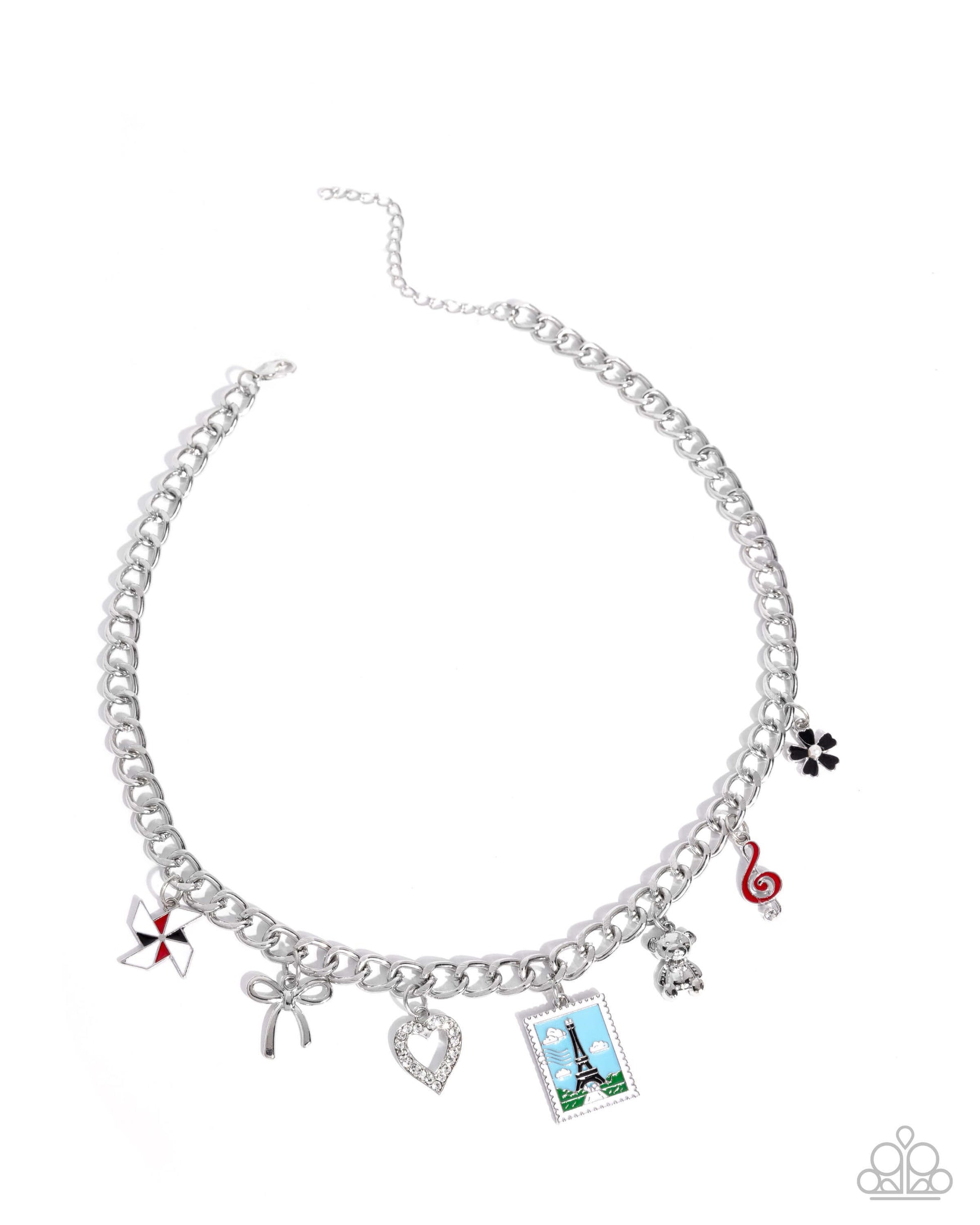 Parisian Pedestal - Red Paparazzi Charm Necklace Accessories,Bow,Charms,Hearts,Necklace,Red,Short Necklace
