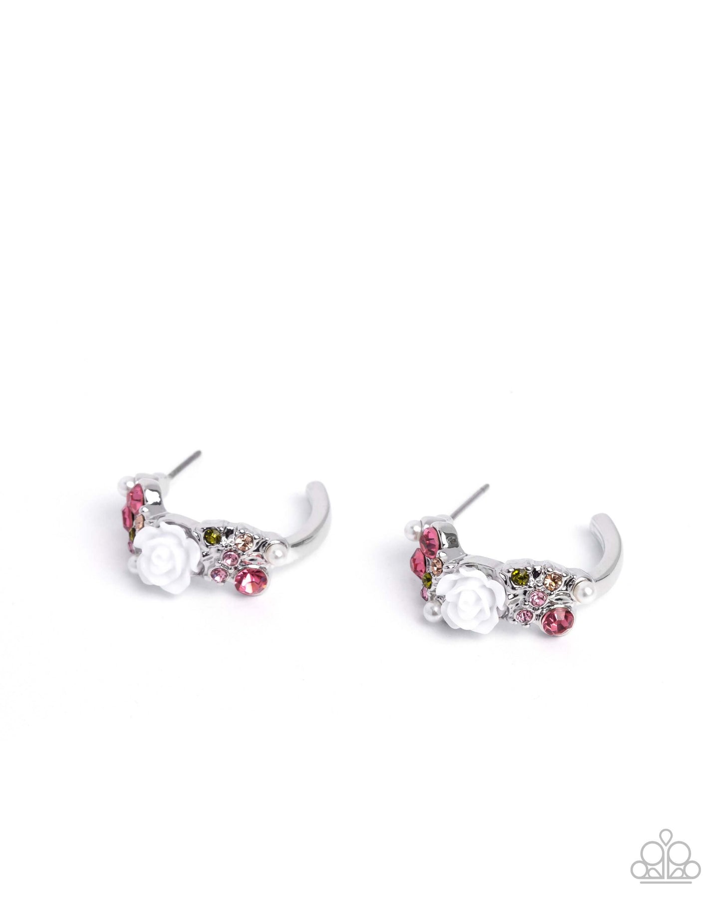Borderline Bloom - Pink Rose Paparazzi Hoop Earrings Accessories,earrings,Hoops,Pink,Roses,Tiny Hoops