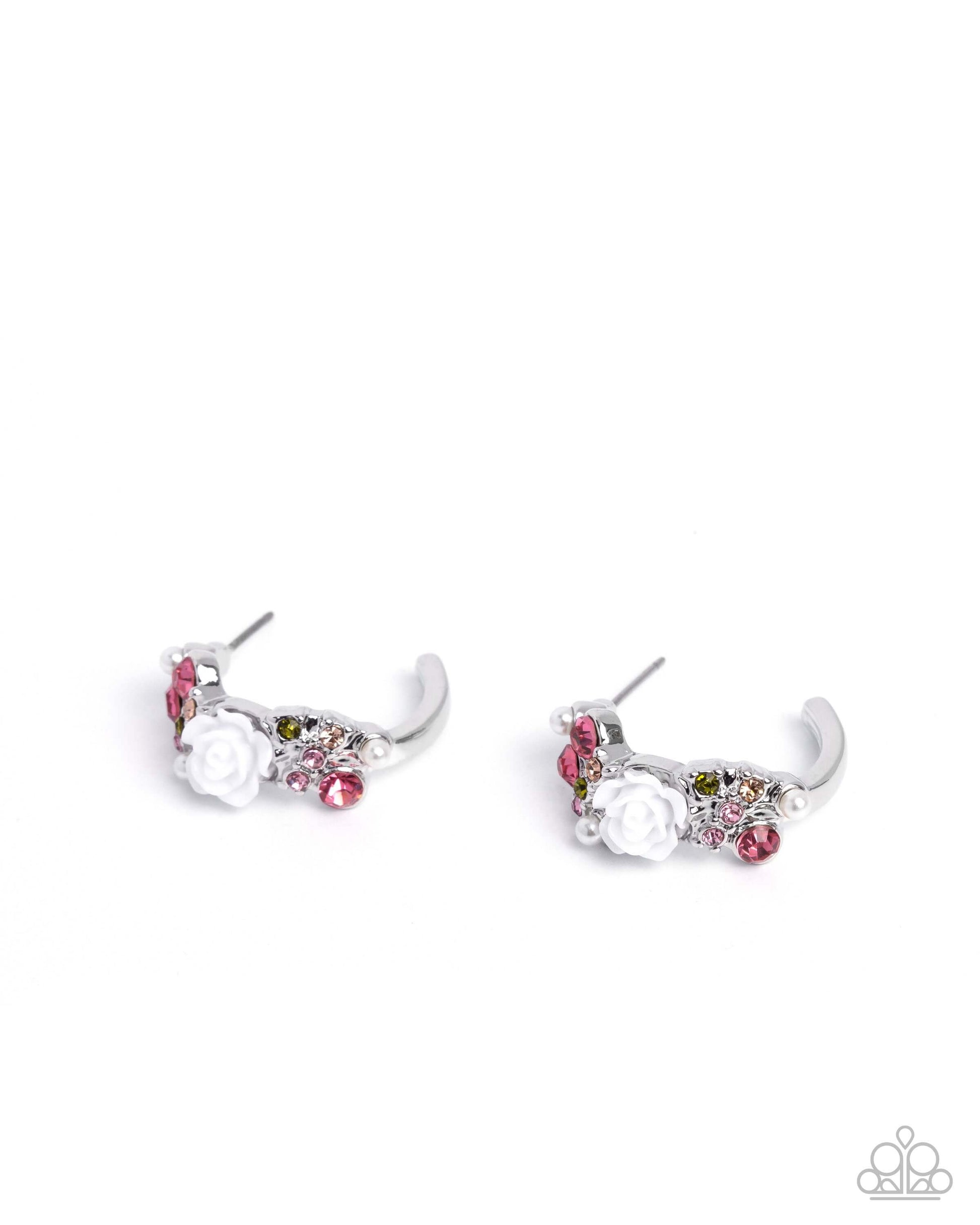 Borderline Bloom - Pink Rose Paparazzi Hoop Earrings Accessories,earrings,Hoops,Pink,Roses,Tiny Hoops