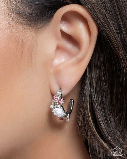 Borderline Bloom - Pink Rose Paparazzi Hoop Earrings Accessories,earrings,Hoops,Pink,Roses,Tiny Hoops