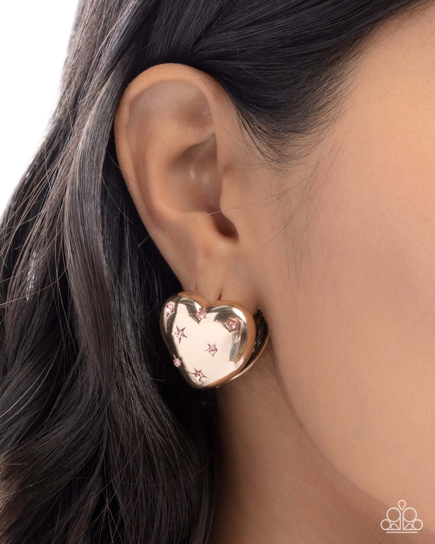 Sweetheart Stars - Pink Paparazzi Earrings Accessories,earrings,Gold,Hearts,Pink,Stars