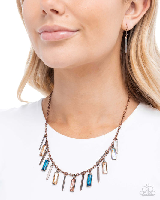 Chiseled Change - Copper Paparazzi Necklace Accessories,Copper,Multicolor,Necklace,Short Necklace