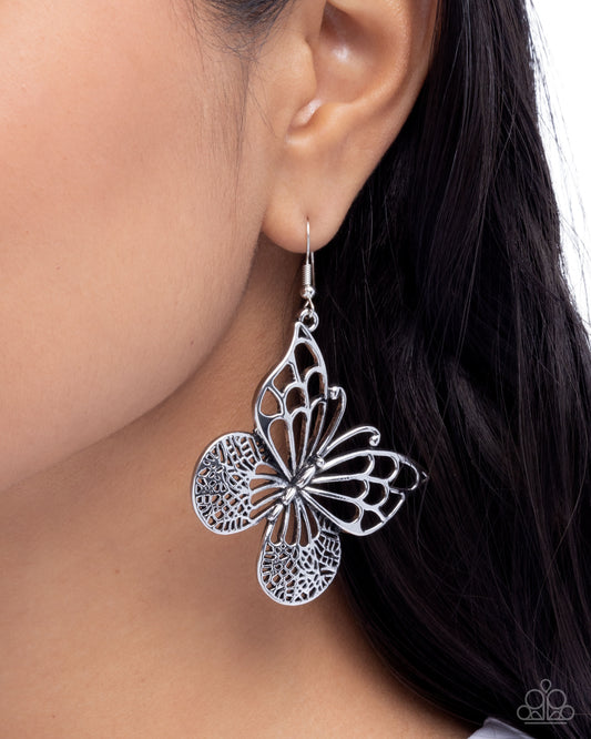 PREORDER ~ Soaring Skill - Silver Paparazzi Butterfly Earrings