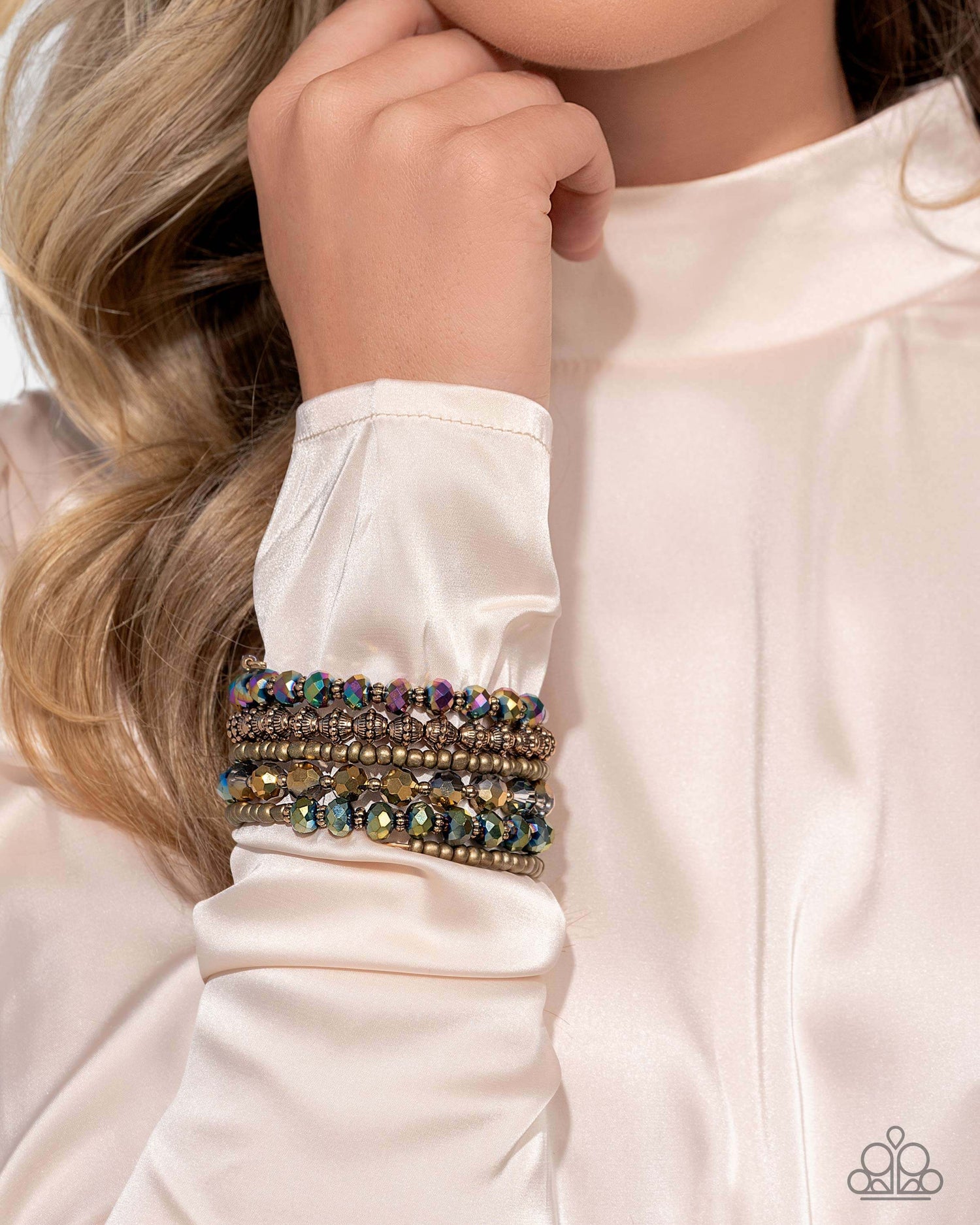 Stacked Surprise - Multi Paparazzi Life of the Party Coil Bracelet Accessories,Bracelet,Brass,Coil Bracelet,Gold,Life of the Party Exclusive,Oil Spill,Wrap Bracelet
