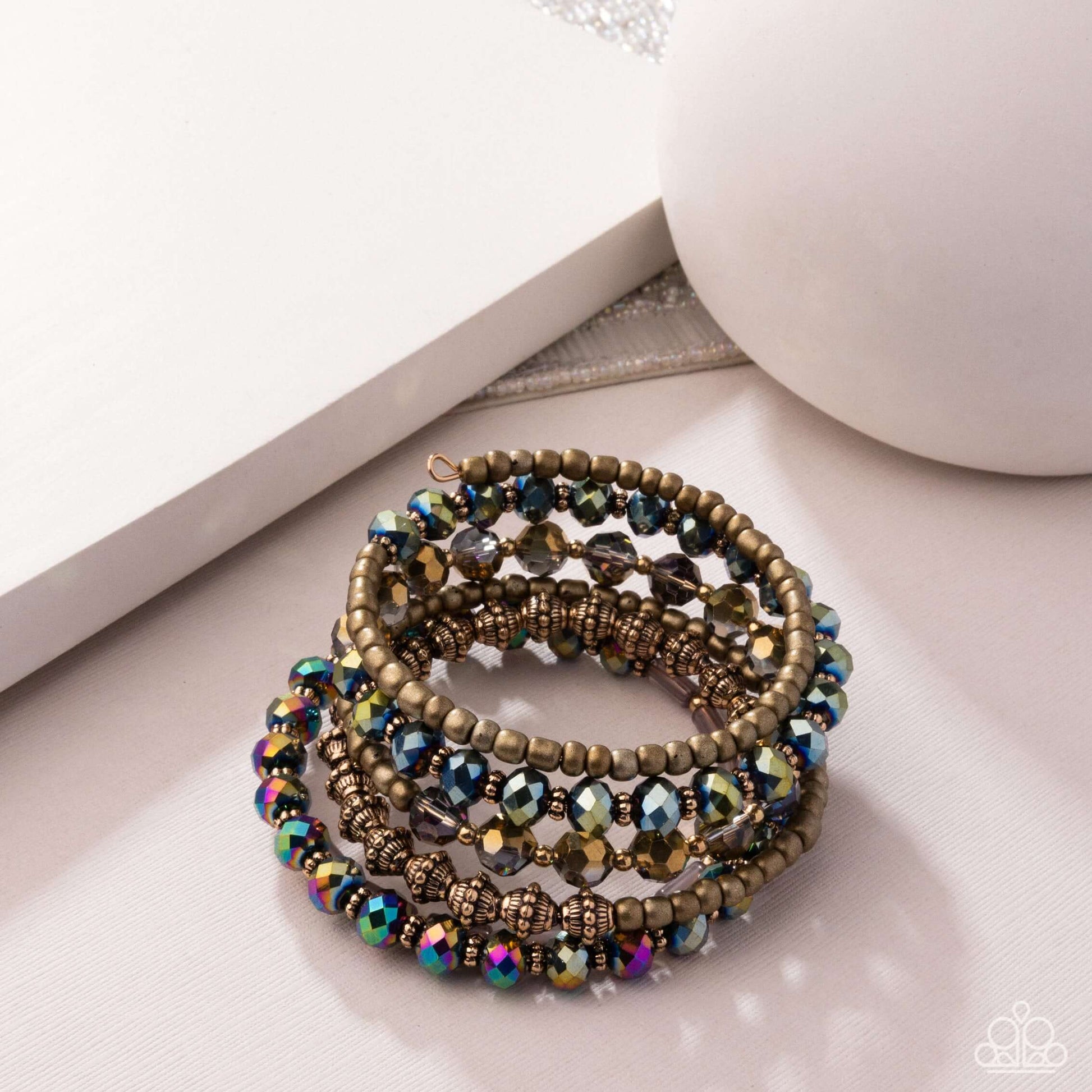 Stacked Surprise - Multi Paparazzi Life of the Party Coil Bracelet Accessories,Bracelet,Brass,Coil Bracelet,Gold,Life of the Party Exclusive,Oil Spill,Wrap Bracelet