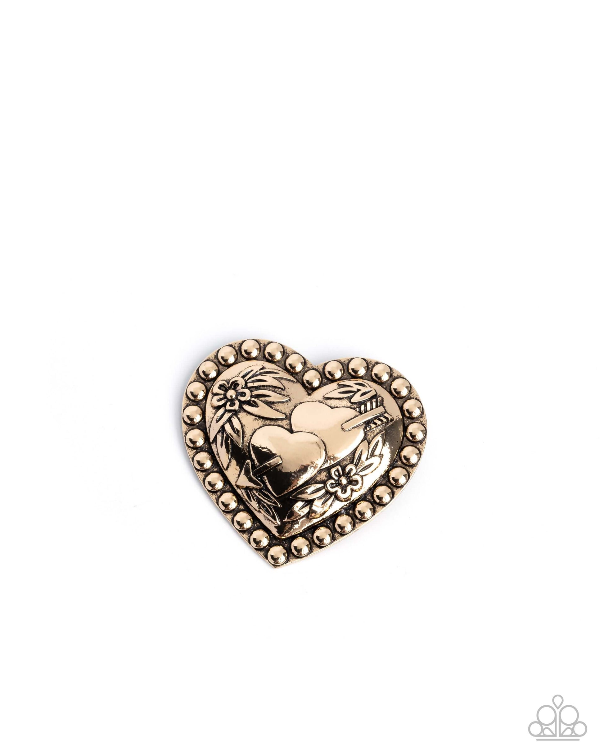 A Breath of Fresh Romance - Gold Paparazzi Brooch Accessories,Brooch,Gold,Hearts