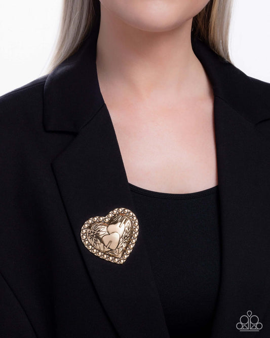A Breath of Fresh Romance - Gold Paparazzi Brooch Accessories,Brooch,Gold,Hearts