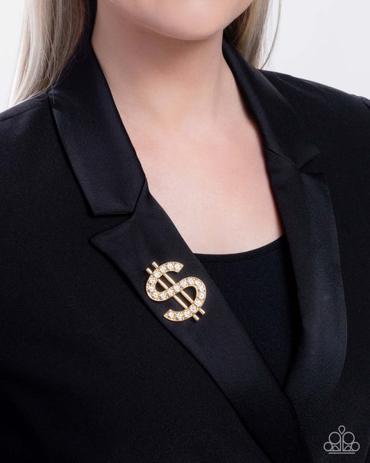 Raking in the Bling - Gold Paparazzi Broche Accessories,Brooch,Gold,White rhinestones