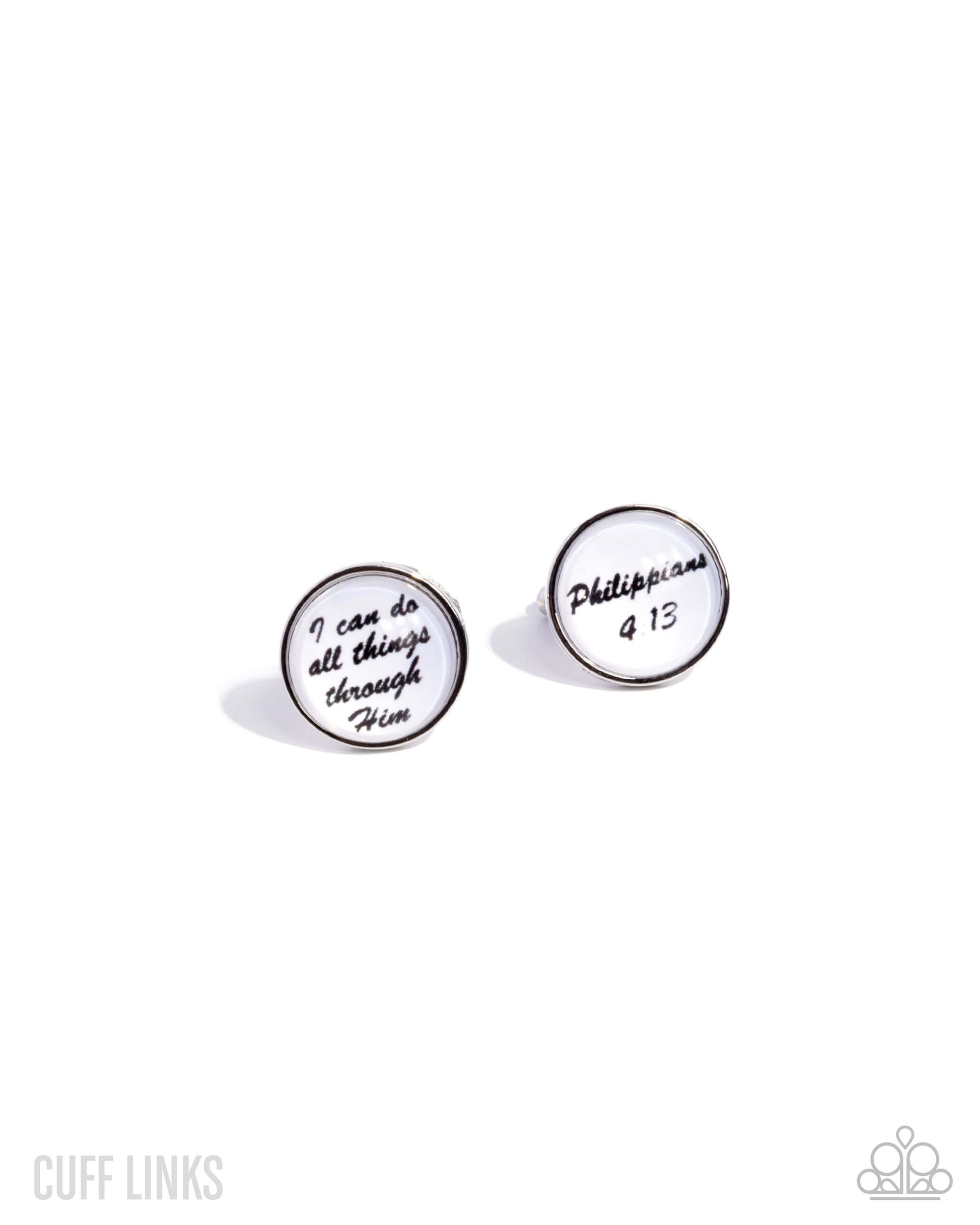 Motivated by Grace - White Paparazzi Cuff Link Accessories,Cuff Link,Faith,Inspirational,Mens Accessories,Silver Accents,White