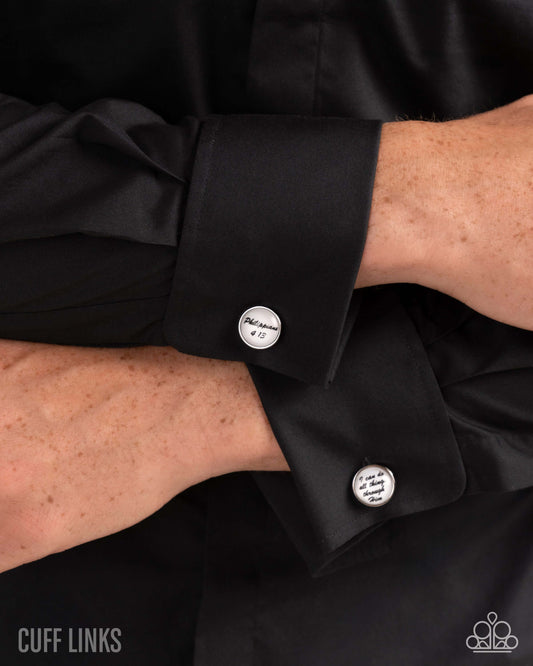 Motivated by Grace - White Paparazzi Cuff Link Accessories,Cuff Link,Faith,Inspirational,Mens Accessories,Silver Accents,White