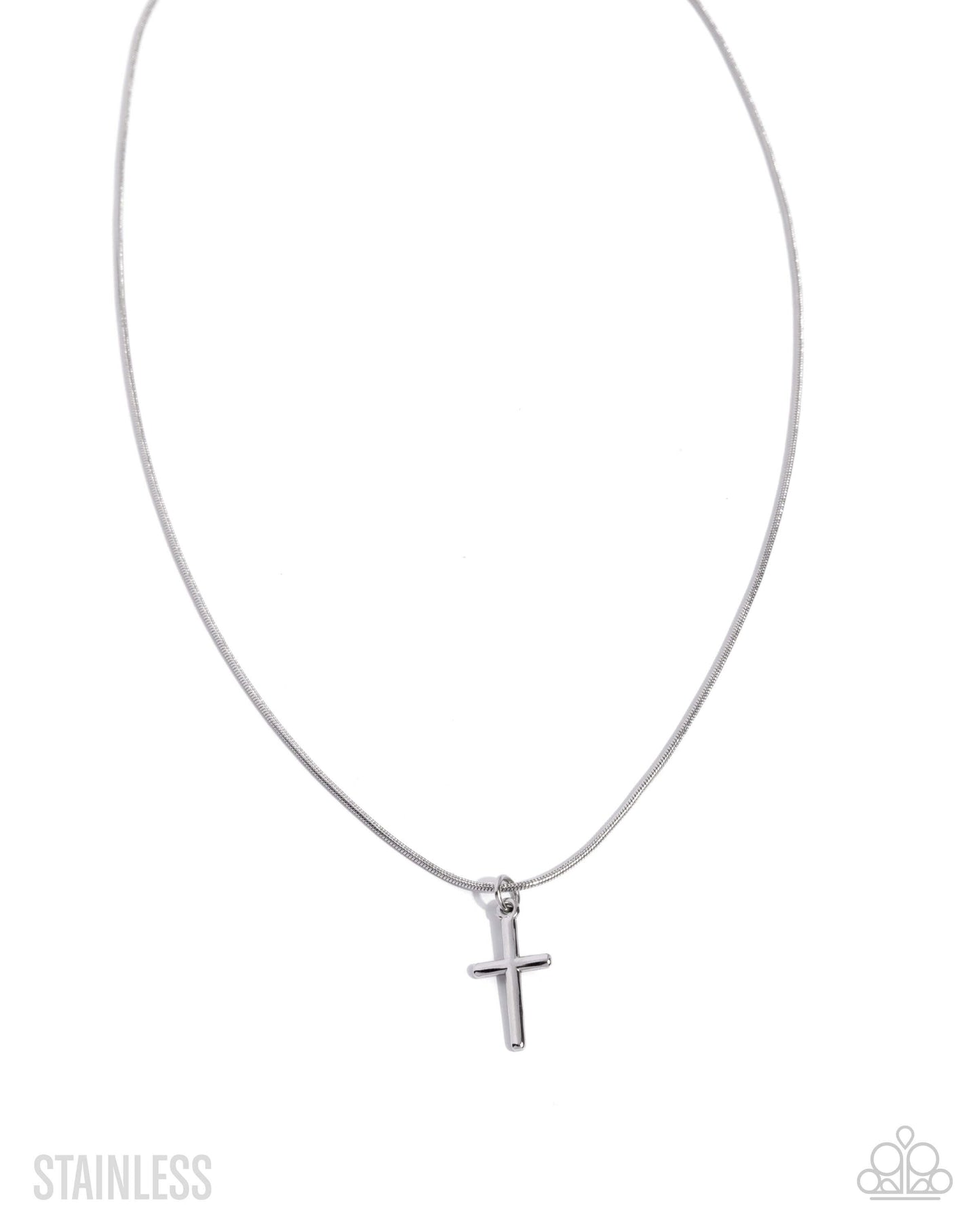 Giving Grace - Silver Paparazzi Cross Necklace Accessories,Cross,Necklace,Short Necklace,Silver,Stainless Steel