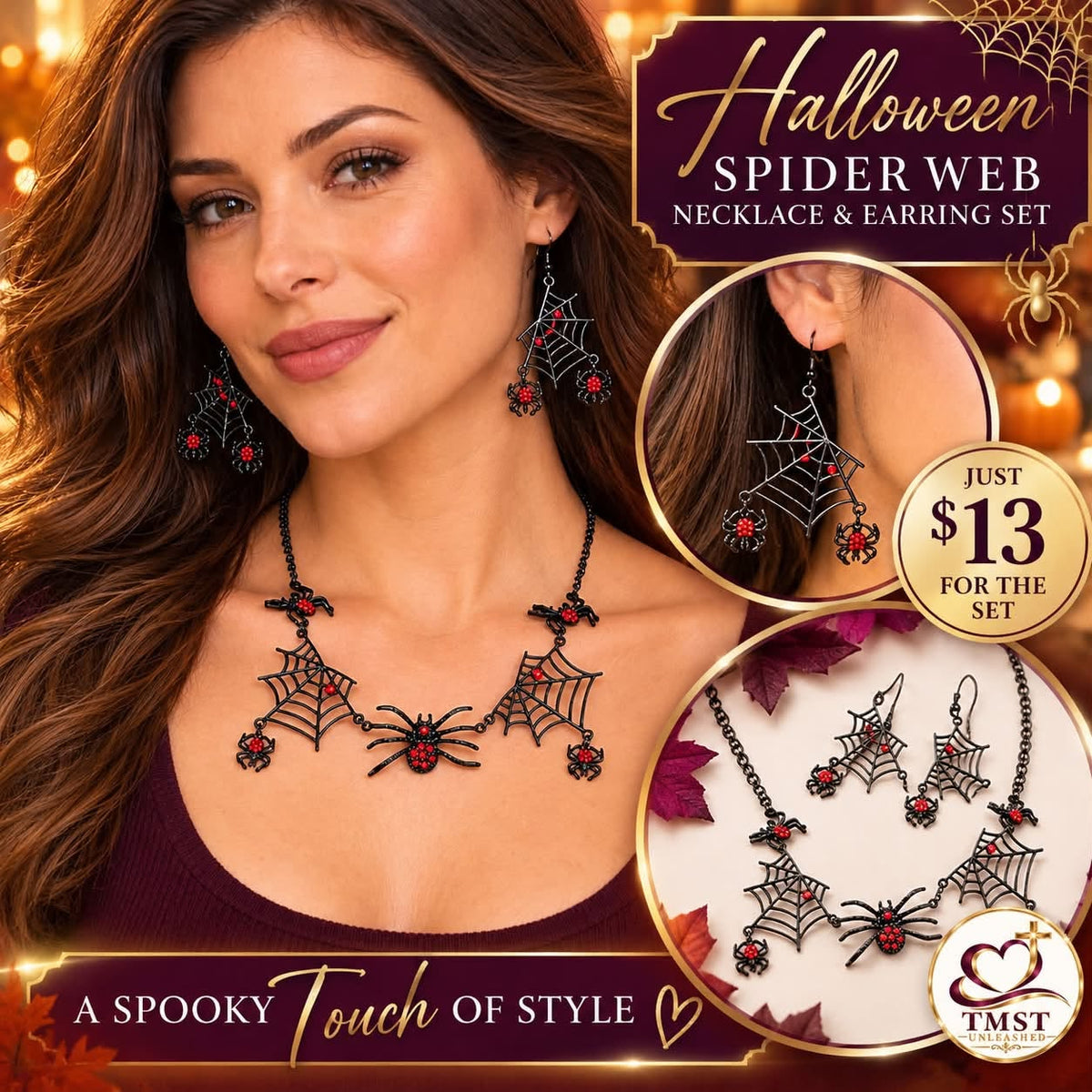 Midnight Web™ Spider Statement Necklace/Earring Set
