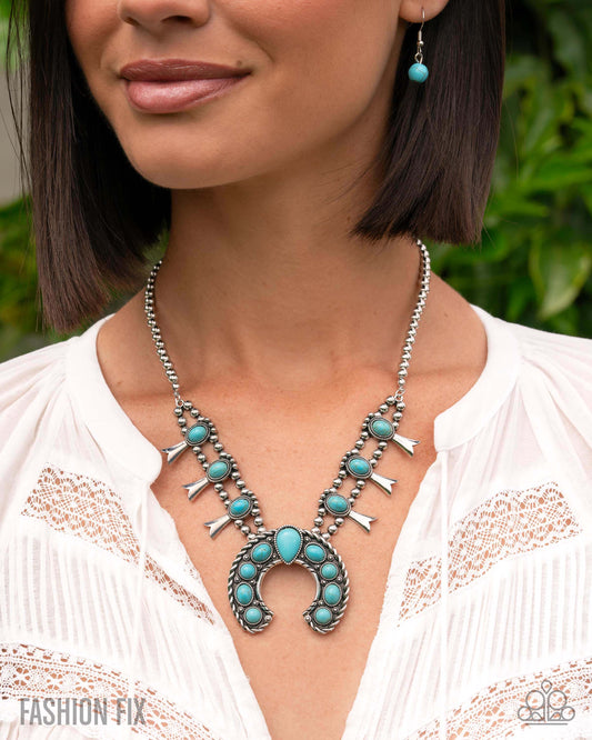 Rustic Route - Blue Paparazzi Turquoise Necklace Accessories,Blue,Necklace,Short Necklace,Silver Accents,Turquoise