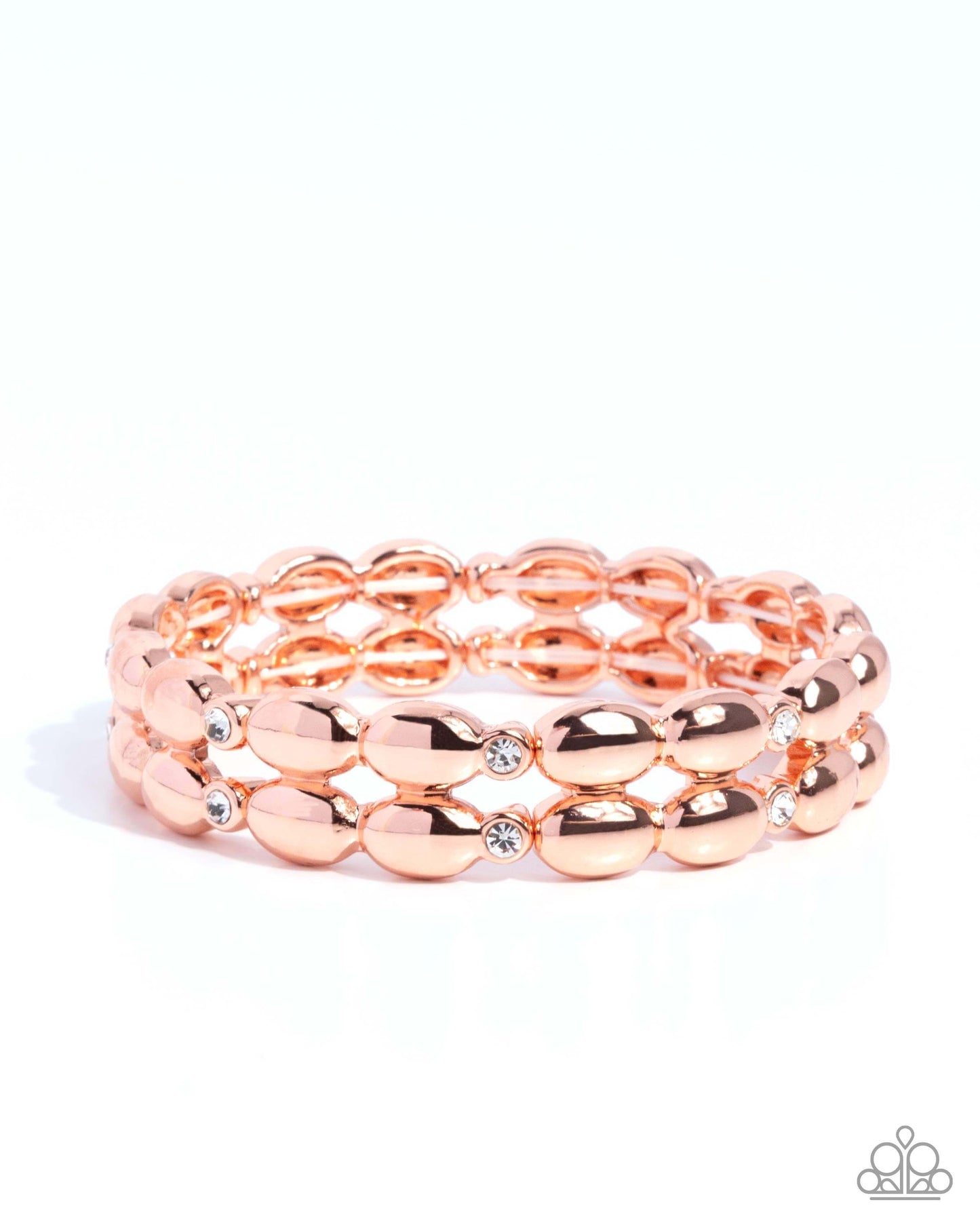 Stacked Statement - Copper Paparazzi Bracelet Accessories,Bracelet,Copper,Stretchy,White rhinestones