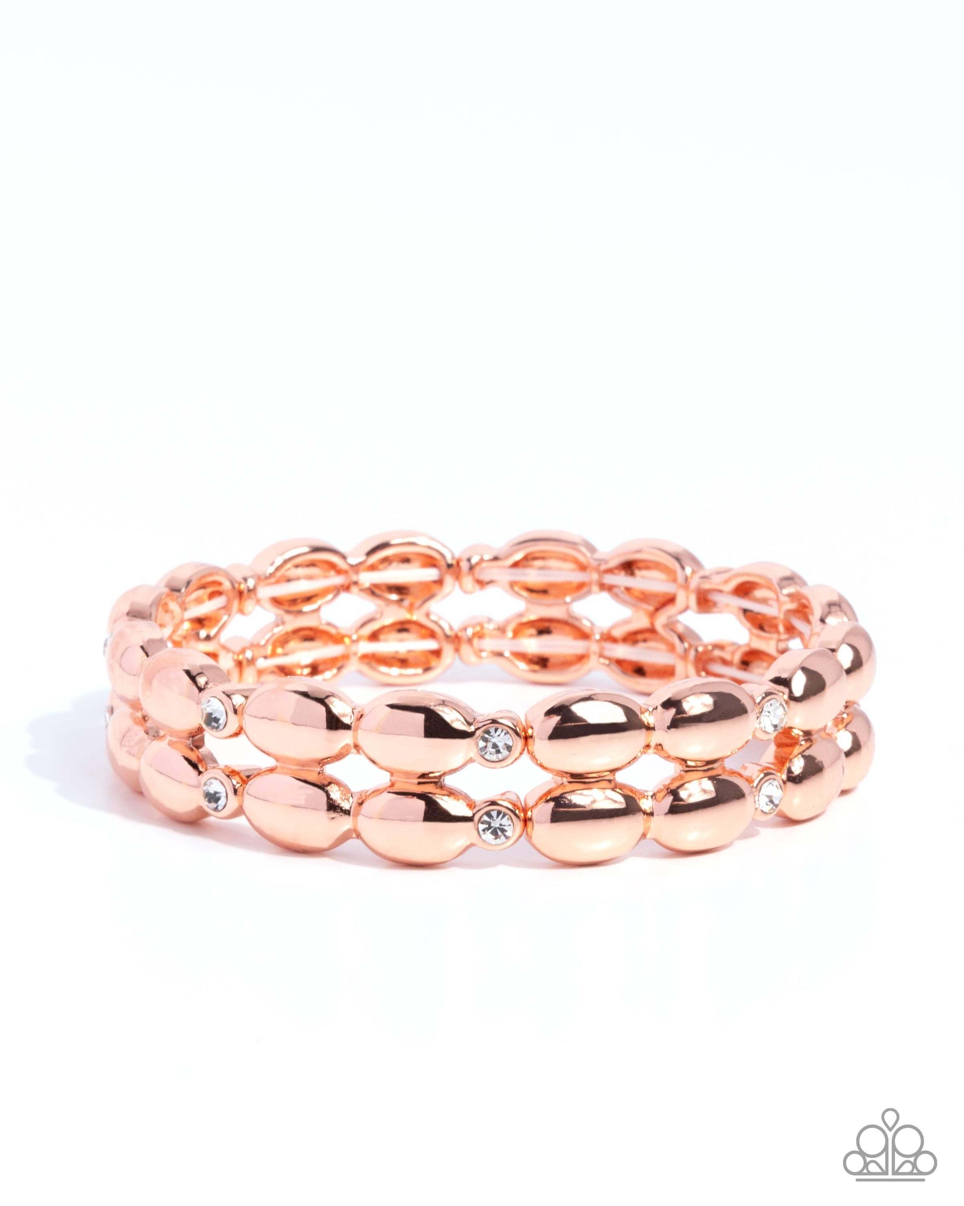 Stacked Statement - Copper Paparazzi Bracelet Accessories,Bracelet,Copper,Stretchy,White rhinestones